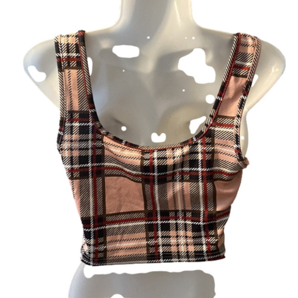 Shein Pink Multicoloured Plaid Women's Tank Top (Size 4) - Picture 2 of 9